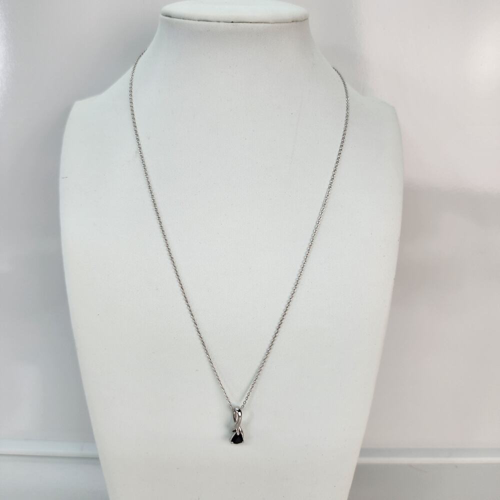 Black Sapphire Necklace 925 Sterling Silver Drop Pendant 18-inch Chain Cocktail - Picture 2 of 8